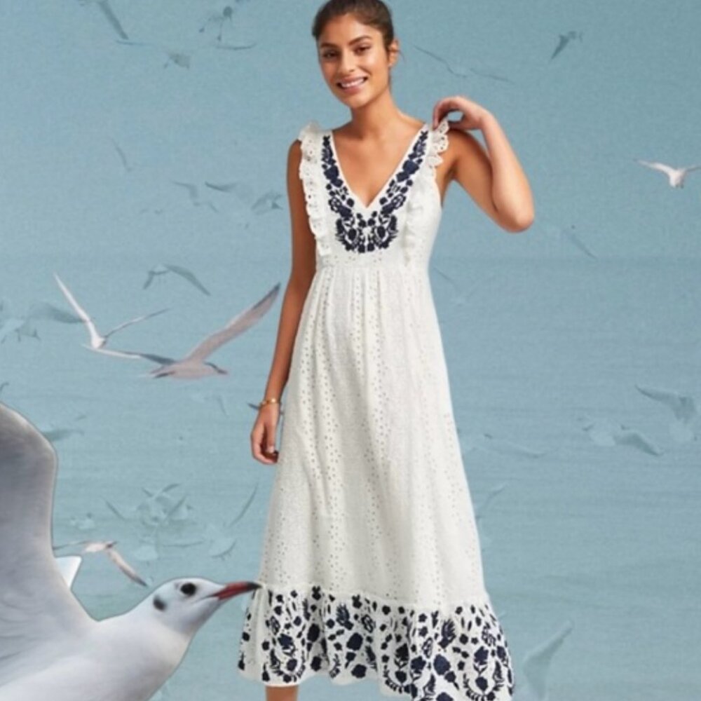 Allison New York White Eyelet Embrodiered Maxi Dress NWOT Medium